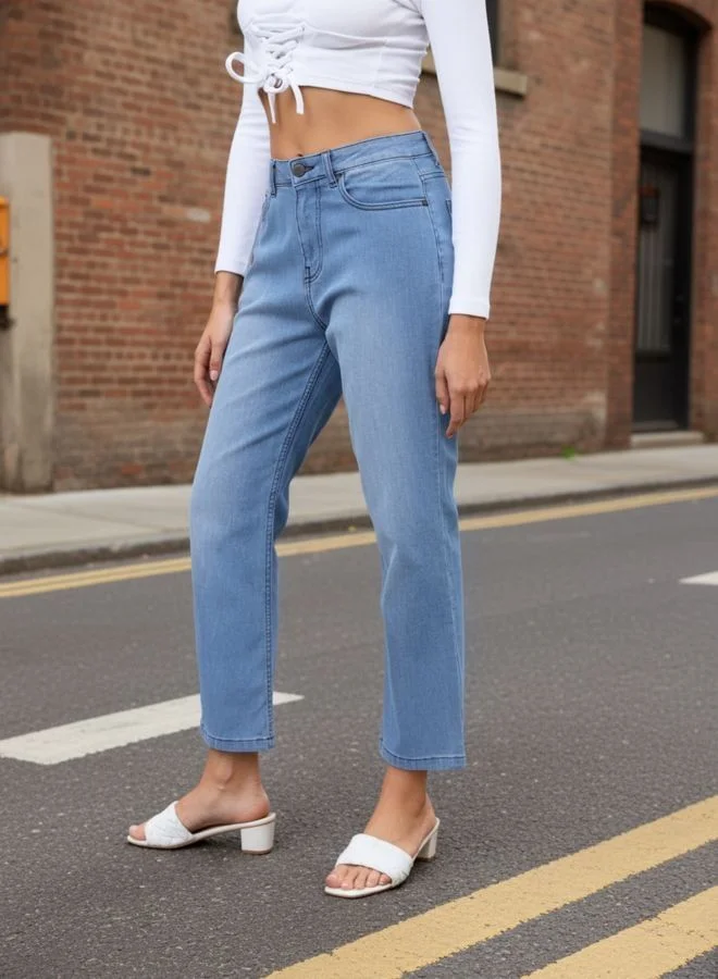 Freehand  Women Straight Fit Solid Mid Rise Jeans  | Best Price UAE