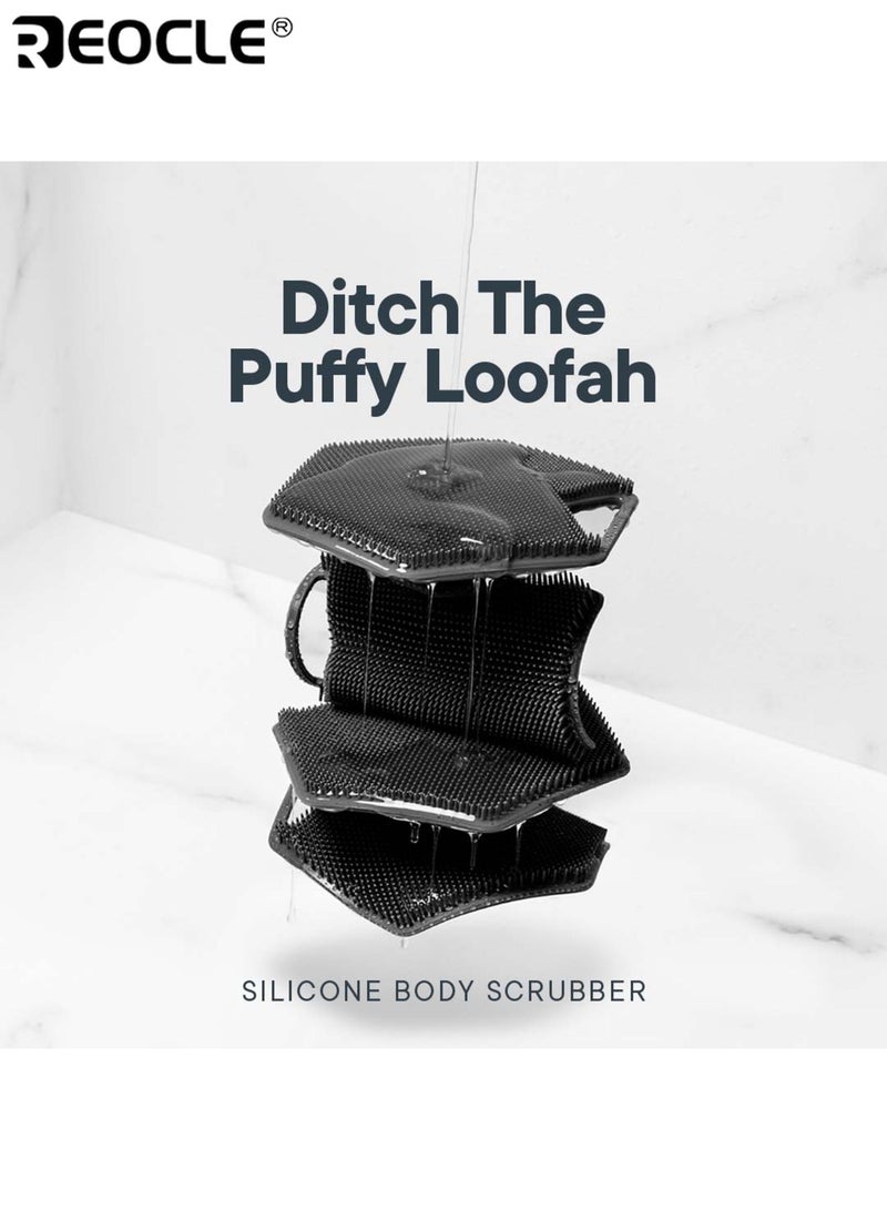 REOCLE Body Scrubber & Storage Hook Set Silicone Shower Accessory with Silicone-Grip Tech Gentle Exfoliator & Massager Easy to Clean Hang Space-Saving for Home Hotel Bathrooms Ideal for Unisex Adults Kids for Men Women - Image 2