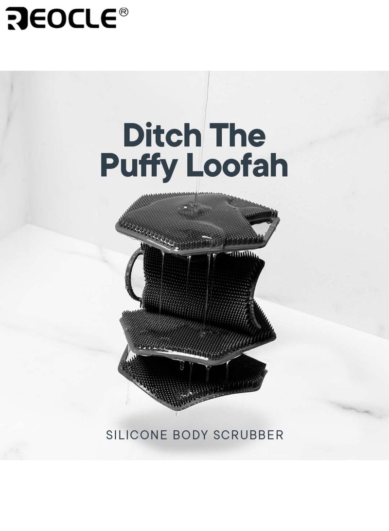 ريوكل جهاز تنقية الجسم ومجموعة خطاف التخزين ملحق دش سيليكون مع مقشر ومدلك لطيف من السيليكون قبضة من السيليكون سهل التنظيف تعليق توفير مساحة لحمامات الفنادق المنزلية مثالية للجنسين البالغين الأطفال للرجال والنساء - Image 3