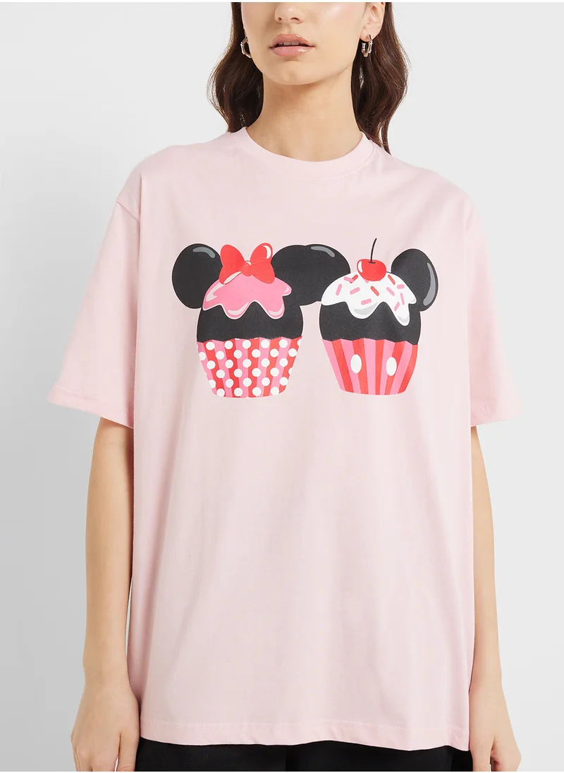 Disney Mickey & Minnie Oversize Front & Back Print T-Shirt