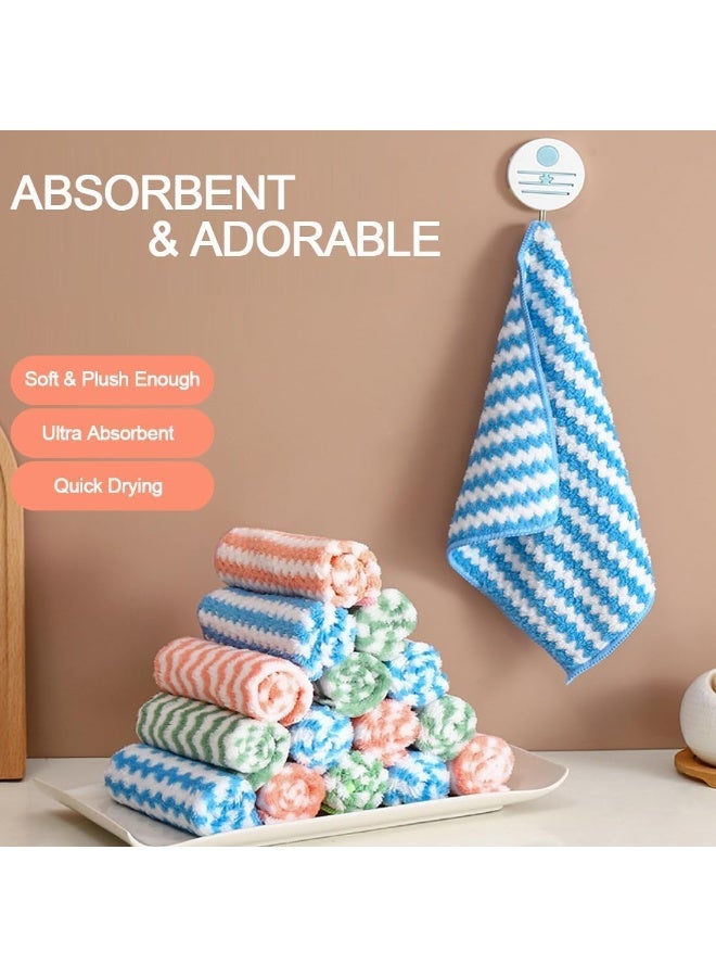 CLENEA 12 Pack Kitchen Towels and Dishcloths Set (12 x 12 Inches), Super Soft and Absorbent Coral Velvet Dish Towels, Nonstick Oil Fast Drying Microfiber Cleaning Cloth, No Lint Household Dishcloths - Image 5