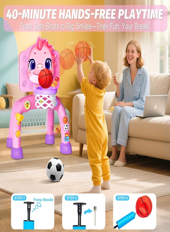 Zerhunt Toddler Gift for Aged 1-2: Dinosaur Toys Activity Center with Music/Light-Up - Sport Game Basketball Hoop & Soccer for Indoor Yard - 6+ Month Baby Gift for Birthday Christmas - Image 3