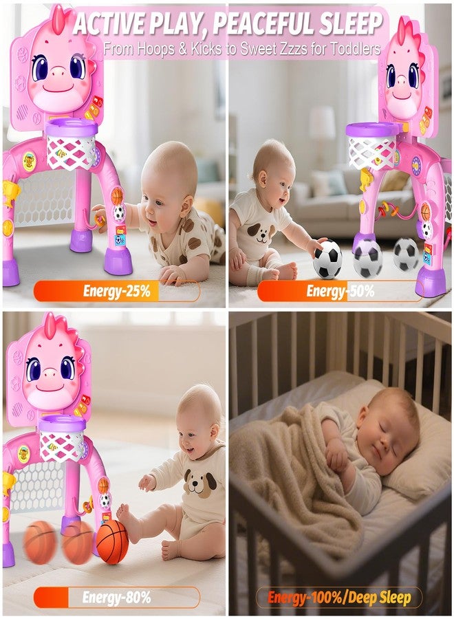 Zerhunt Toddler Gift for Aged 1-2: Dinosaur Toys Activity Center with Music/Light-Up - Sport Game Basketball Hoop & Soccer for Indoor Yard - 6+ Month Baby Gift for Birthday Christmas - Image 4