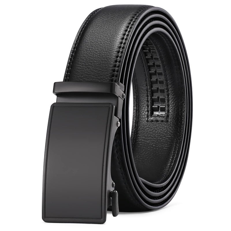 SENDEFN Men's Leather Belt Automatic Ratchet Buckle Slide Belt for Dress Casual Trim to Fit with Gift Box - Image 1