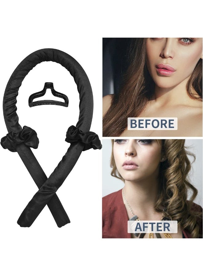 4 Piece Heatless Curling Rod Headband No Heat Silk Ribbon Curling Rod Hair Roller Curls with Hair Claw Clip Lazy Natural Soft Wave DIY Hair Rollers Styling Tool for Sleep in Overnight (Black) - Image 3