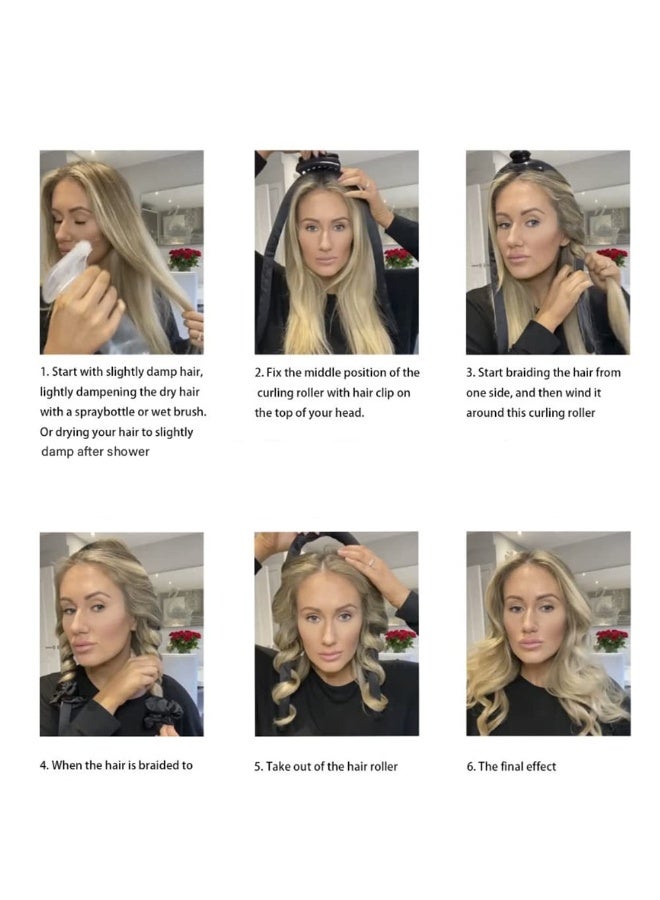 4 Piece Heatless Curling Rod Headband No Heat Silk Ribbon Curling Rod Hair Roller Curls with Hair Claw Clip Lazy Natural Soft Wave DIY Hair Rollers Styling Tool for Sleep in Overnight (Black) - Image 5