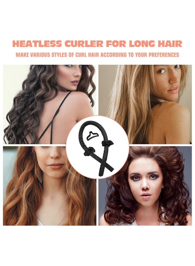 4 Piece Heatless Curling Rod Headband No Heat Silk Ribbon Curling Rod Hair Roller Curls with Hair Claw Clip Lazy Natural Soft Wave DIY Hair Rollers Styling Tool for Sleep in Overnight (Black) - Image 2