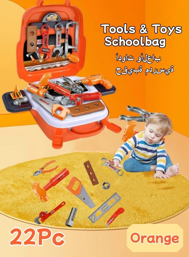 Kids Tool Set Children's Backpack Toys Disassembly And Repair Toys Repair Tool Toy Set Pretend House Toys Suitable For Boys And Girls Gifts Various Tools 22pcs (Orange) - Image 1