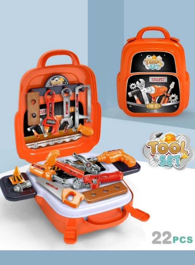 Kids Tool Set Children's Backpack Toys Disassembly And Repair Toys Repair Tool Toy Set Pretend House Toys Suitable For Boys And Girls Gifts Various Tools 22pcs (Orange) - Image 3