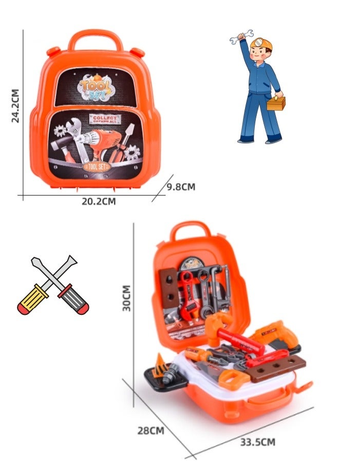 Kids Tool Set Children's Backpack Toys Disassembly And Repair Toys Repair Tool Toy Set Pretend House Toys Suitable For Boys And Girls Gifts Various Tools 22pcs (Orange) - Image 2