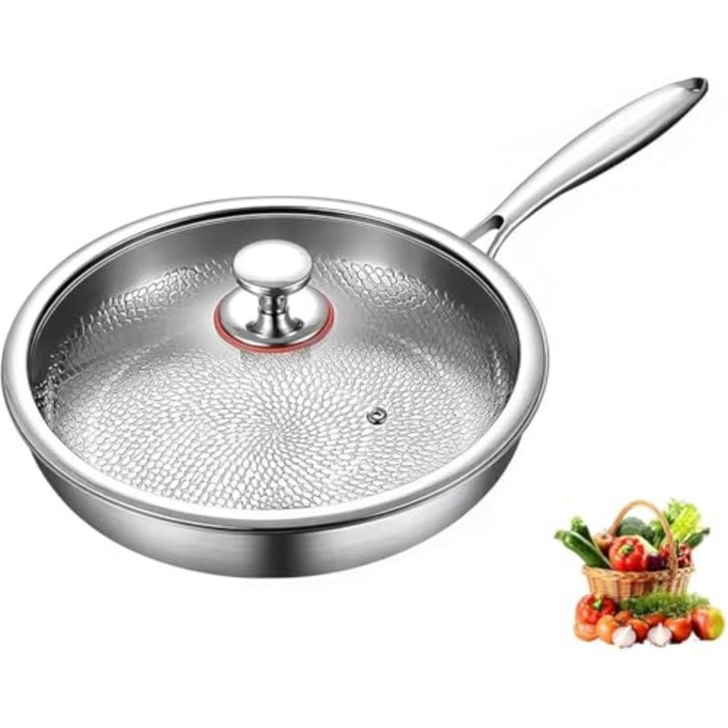 Titanium Hammered Pan Pro With Lid, Ultra-Durable Scratch-Resistant Non Stick Pure Titanium Nutri Pan Hammered Pattern Diameter - Image 1