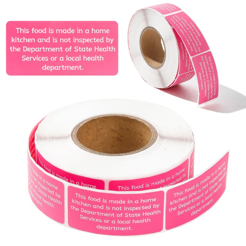 Varpotle 500 Count Cottage Food Law Labels Stickers, 2x1 Inch Made in a Home Kitchen Labels, Pink Cottage Law Labels for Homemade Bakery, Canning, Farmers Market Packaging, Home Kitchen (Pink-500, 2 x 1 Inch) - Image 1