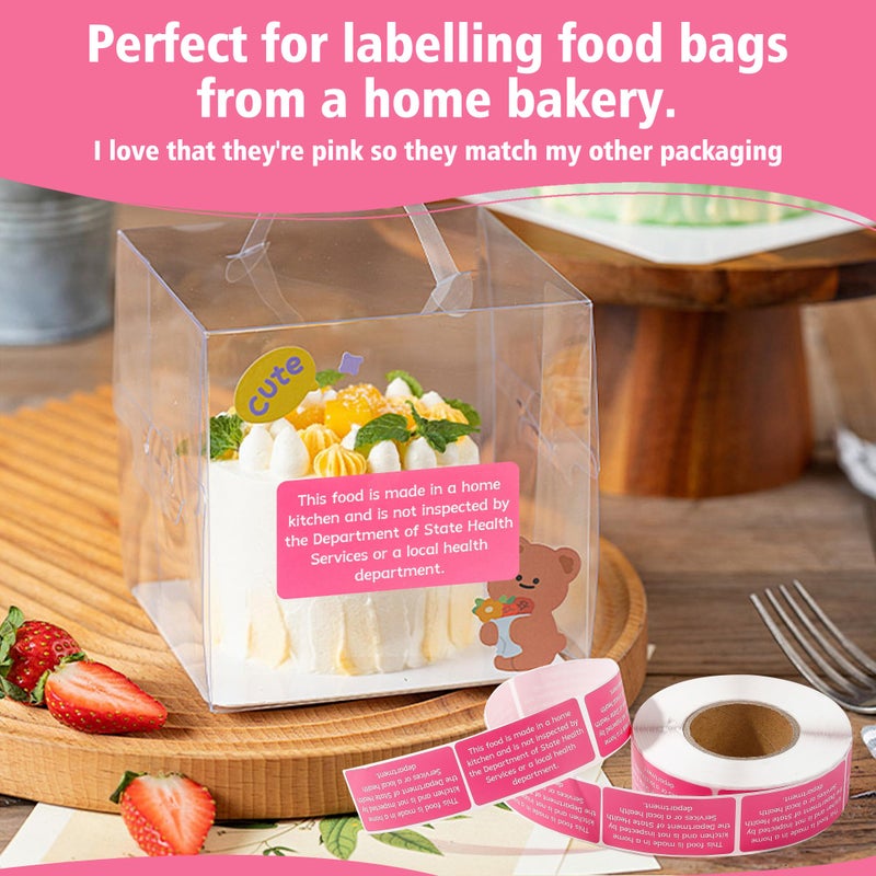 Varpotle 500 Count Cottage Food Law Labels Stickers, 2x1 Inch Made in a Home Kitchen Labels, Pink Cottage Law Labels for Homemade Bakery, Canning, Farmers Market Packaging, Home Kitchen (Pink-500, 2 x 1 Inch) - Image 2