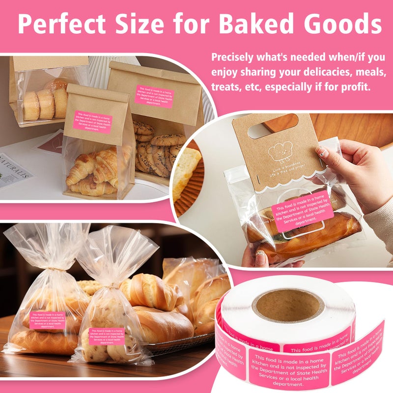 Varpotle 500 Count Cottage Food Law Labels Stickers, 2x1 Inch Made in a Home Kitchen Labels, Pink Cottage Law Labels for Homemade Bakery, Canning, Farmers Market Packaging, Home Kitchen (Pink-500, 2 x 1 Inch) - Image 4