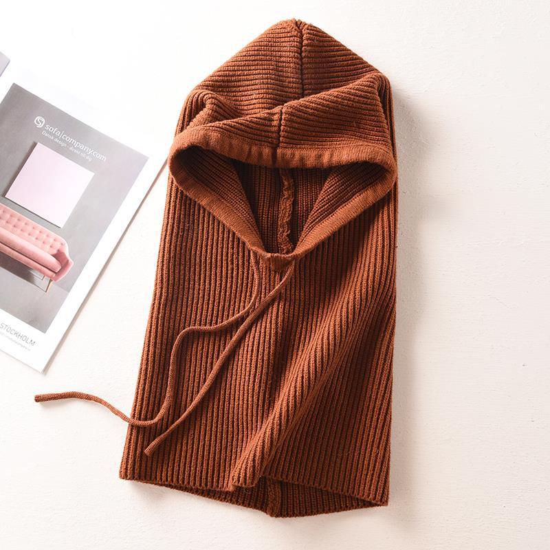 Thick Knitted Cashmere Beanie Scarf Set for Women Caramel color [adult]]