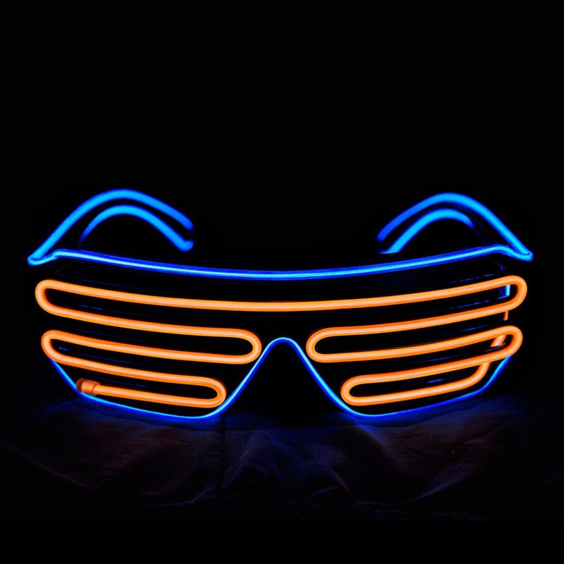 PINFOX Shutter El Wire Neon Rave Glasses Flashing LED Sunglasses Light Up Costumes For 80s, EDM, Party RB03 (Blue + Orange) - Image 2