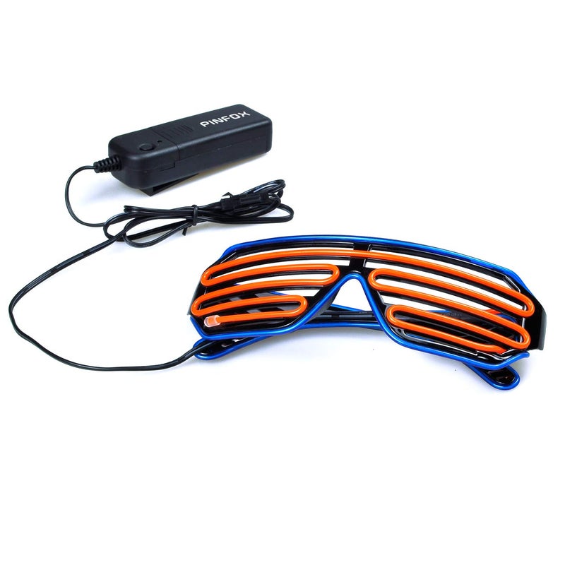 PINFOX Shutter El Wire Neon Rave Glasses Flashing LED Sunglasses Light Up Costumes For 80s, EDM, Party RB03 (Blue + Orange) - Image 4
