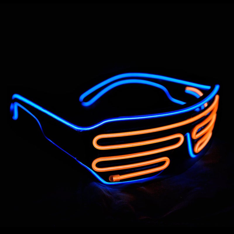 PINFOX Shutter El Wire Neon Rave Glasses Flashing LED Sunglasses Light Up Costumes For 80s, EDM, Party RB03 (Blue + Orange) - Image 3