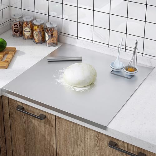 QKDS Stainless Steel Cutting Boards with Lip for Kitchen, Metal Cutting Board over Sink, Non-Slip Stainless Steel Cutting Board Suitable for Meat, Fruits, Vegetables, Bread and Baking(Silver) - Image 3