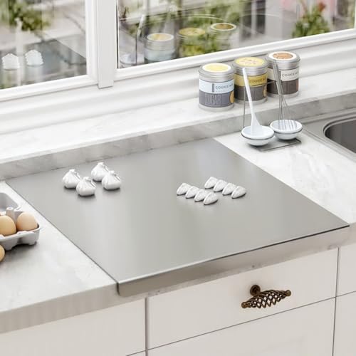 QKDS Stainless Steel Cutting Boards with Lip for Kitchen, Metal Cutting Board over Sink, Non-Slip Stainless Steel Cutting Board Suitable for Meat, Fruits, Vegetables, Bread and Baking(Silver) - Image 1
