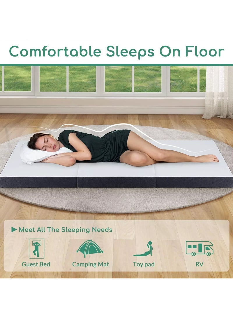 Comfy مرتبة ضيوف/تخييم مريحة بيضاء قابلة للطي ثلاث مرات مع حافة سوداء 180 × 90 × 10 سم - Image 2