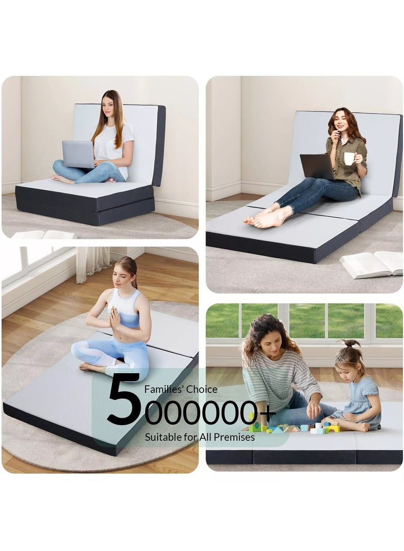 Comfy مرتبة ضيوف/تخييم مريحة بيضاء قابلة للطي ثلاث مرات مع حافة سوداء 180 × 90 × 10 سم - Image 3