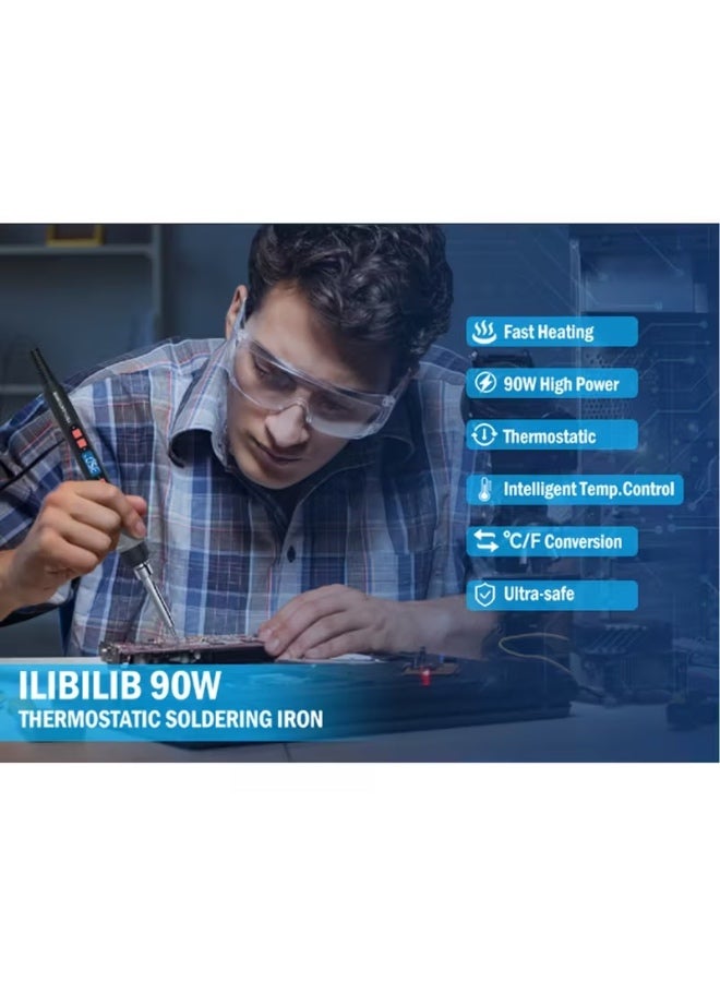 Sakina Soldering Iron Kit, 90W Soldering-Iron Gun Kit , Adjustable Temperature, LCD Display, Portable Design, for Electronics Hobbyists, Repair Tools, Jewelry Fixes, Appliance Maintenance - Image 5