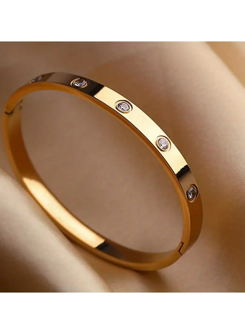 Goolsky 18K Gold Plated Titanium Steel Ins Does Not Fade Rhinestone Bangle Ladies Niche Design Oval Hand Jewelry - Image 1