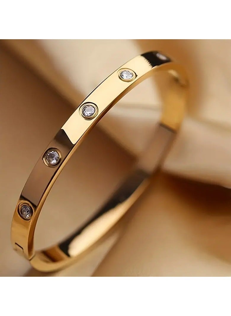 Goolsky 18K Gold Plated Titanium Steel Ins Does Not Fade Rhinestone Bangle Ladies Niche Design Oval Hand Jewelry - Image 2
