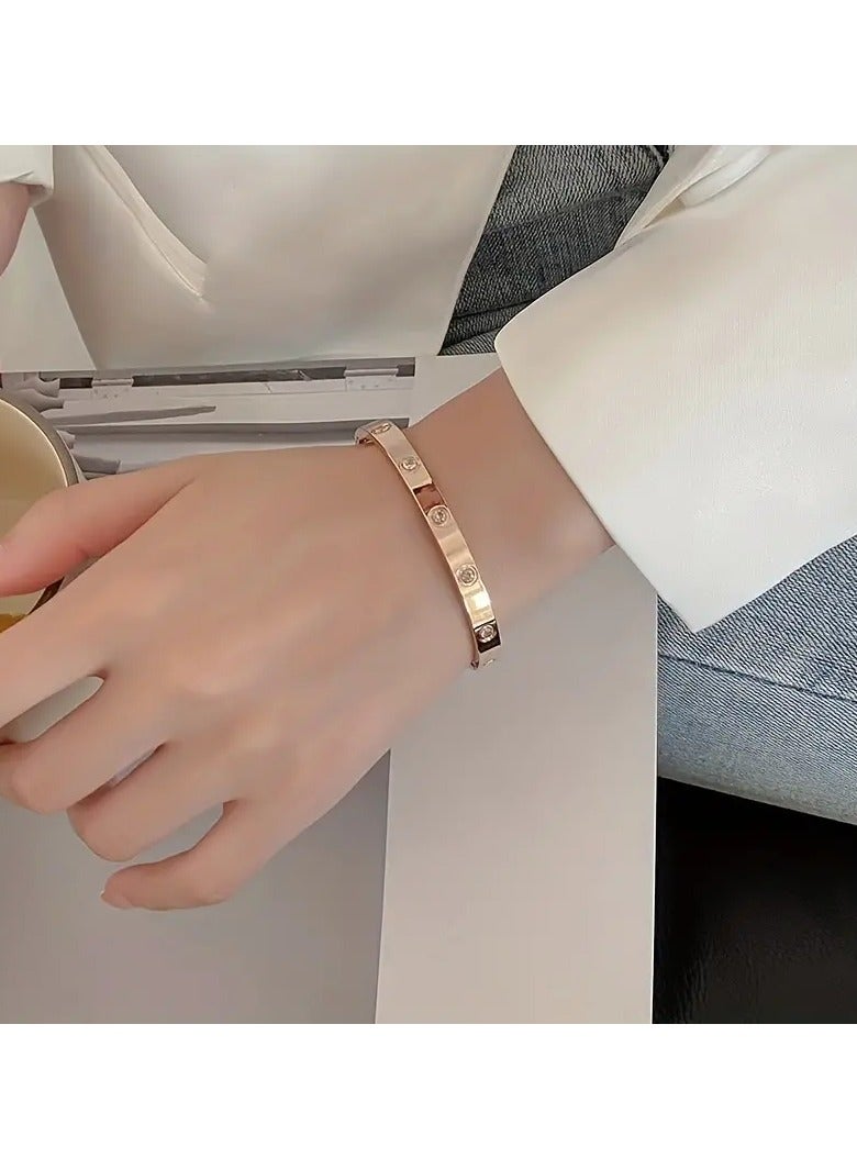 Goolsky 18K Gold Plated Titanium Steel Ins Does Not Fade Rhinestone Bangle Ladies Niche Design Oval Hand Jewelry - Image 3
