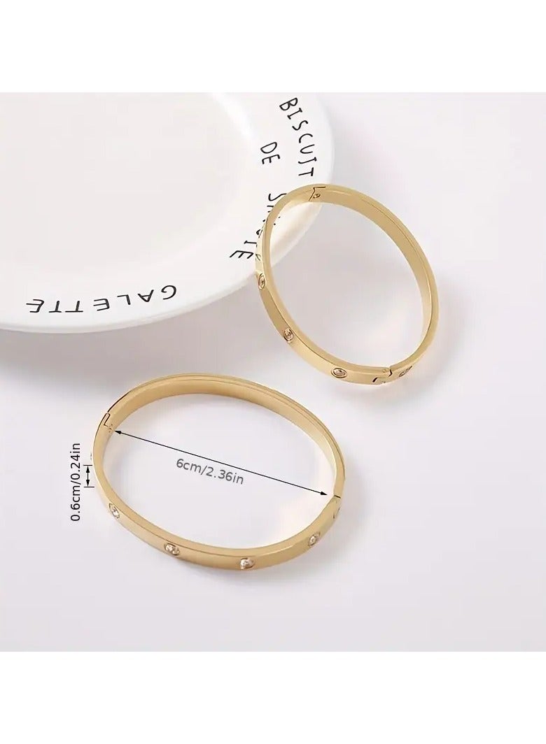 Goolsky 18K Gold Plated Titanium Steel Ins Does Not Fade Rhinestone Bangle Ladies Niche Design Oval Hand Jewelry - Image 5