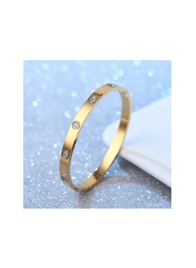 Goolsky 18K Gold Plated Titanium Steel Ins Does Not Fade Rhinestone Bangle Ladies Niche Design Oval Hand Jewelry - Image 4