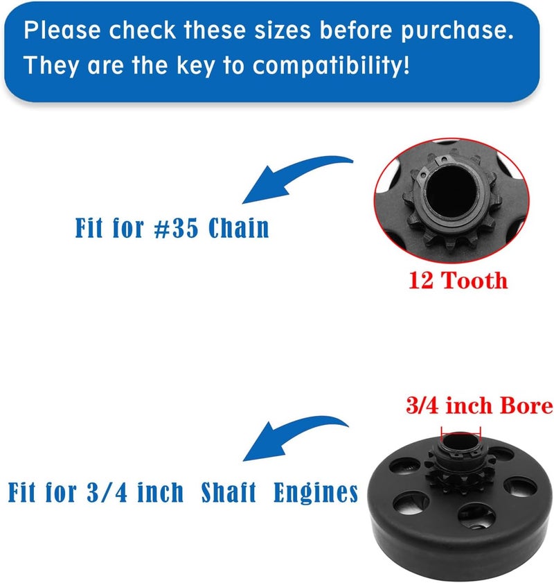 GYMMEDS Go Kart Clutch 3/4" Bore 12 Tooth with #35 Chain for Predator 212 and Honda Engines - Image 5