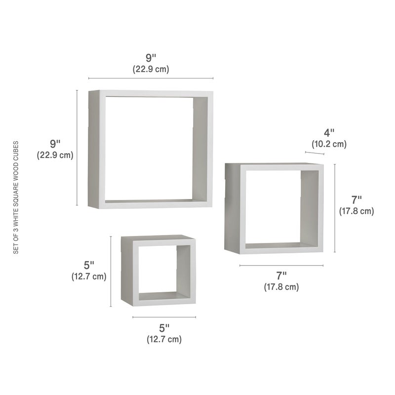 Melannco Floating Square Cube Shelves For Bedroom Living Room Bathroom Kitchen Nursery Set Of 3 White 3 Count - Image 2