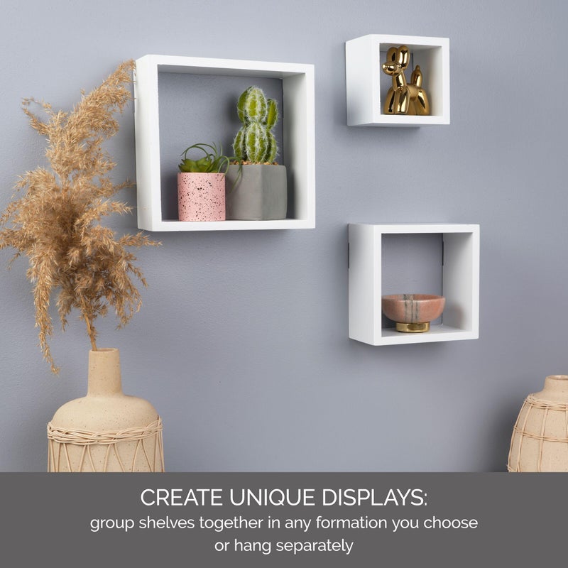 Melannco Floating Square Cube Shelves For Bedroom Living Room Bathroom Kitchen Nursery Set Of 3 White 3 Count - Image 3