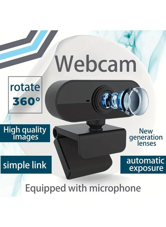 Black 1080P Full HD Mini Webcam With Microphone USB For Laptop Desktop Video Calls Meetings - Image 3