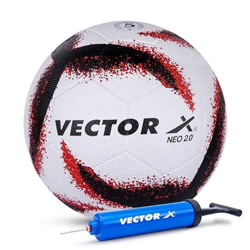 Vector X Neo 2.0 Synthetic Rubber Moulded Indoor/Outdoor Football + Pump with Butyl Bladder, White-Black, Size 5, Suitable for Match and Training for Adults 15+ Years - Image 1