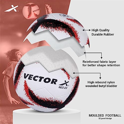 Vector X Neo 2.0 Synthetic Rubber Moulded Indoor/Outdoor Football + Pump with Butyl Bladder, White-Black, Size 5, Suitable for Match and Training for Adults 15+ Years - Image 5