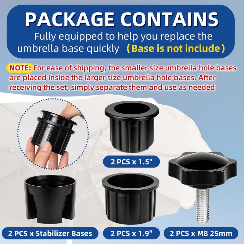 NEATABY 8 Pieces Set Outdoor Patio Umbrella Base Stand Hole Ring Plug Cover and Cap Replacement Parts, Umbrella Stand Base with M8 Thread Replacement Stabilizer Sleeve for Outdoor Patio Spaces, Black - Image 2