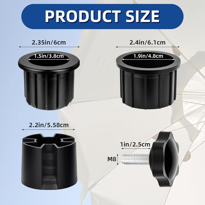 NEATABY 8 Pieces Set Outdoor Patio Umbrella Base Stand Hole Ring Plug Cover and Cap Replacement Parts, Umbrella Stand Base with M8 Thread Replacement Stabilizer Sleeve for Outdoor Patio Spaces, Black - Image 3