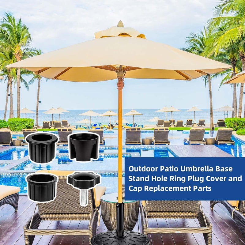 NEATABY 8 Pieces Set Outdoor Patio Umbrella Base Stand Hole Ring Plug Cover and Cap Replacement Parts, Umbrella Stand Base with M8 Thread Replacement Stabilizer Sleeve for Outdoor Patio Spaces, Black - Image 4