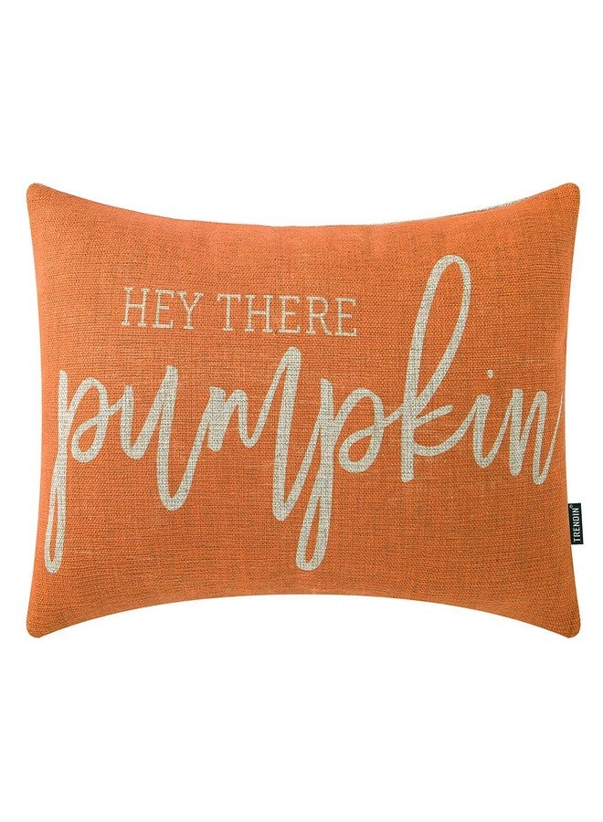 TRENDIN Fall Pumpkin Pillow Cover 12x20 inches Word Hey There Pumpkin Linen Lumbar Decorative Pillow Cover for Sofa Couch Orange PL934TR - Image 1