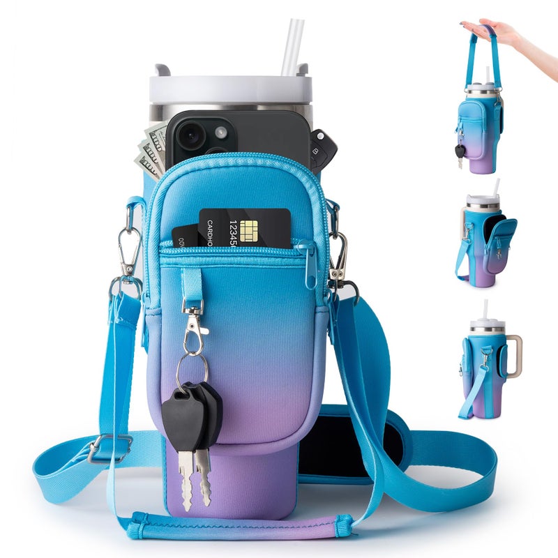 linmaya Water Bottle Carrier Bag for Stanley Cup 40/30oz with Phone Holder Pockets,Neoprene Water Bottle Cross-body Bag with Adjustable Shoulder & Hand Strap Stanley Cup Accessories - Image 1