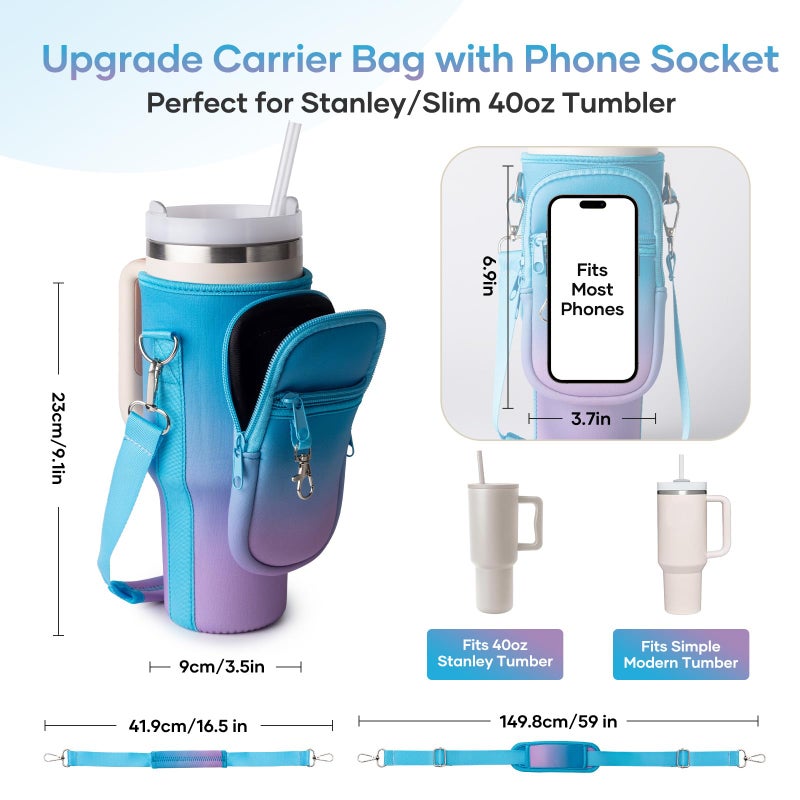 linmaya Water Bottle Carrier Bag for Stanley Cup 40/30oz with Phone Holder Pockets,Neoprene Water Bottle Cross-body Bag with Adjustable Shoulder & Hand Strap Stanley Cup Accessories - Image 4