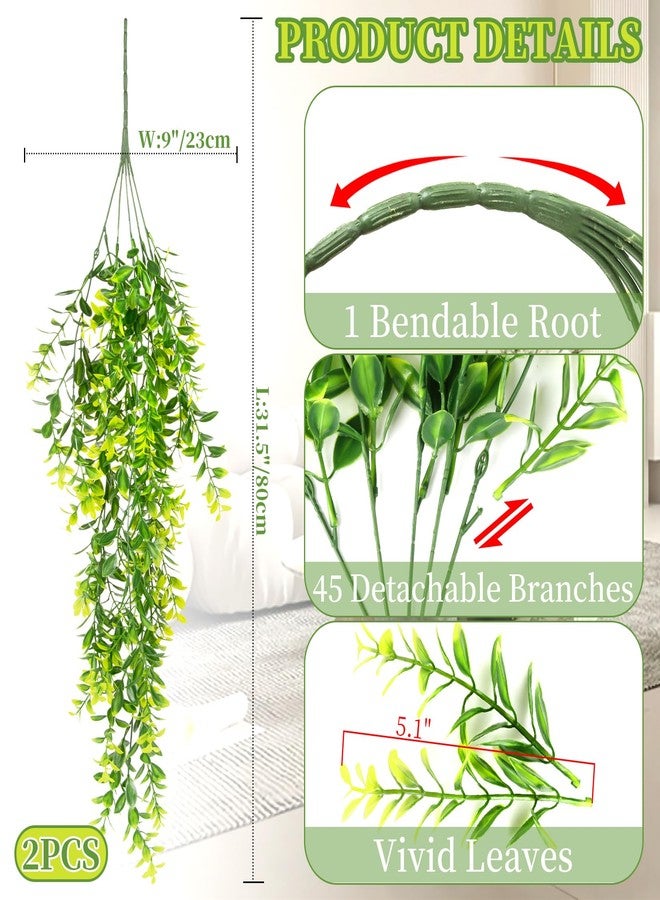 Rainflow نباتات معلقة صناعية من رينفلو (قطعتان) - عشب ميلان بلاستيكي نابض بالحياة، نباتات صناعية داخلية للرفوف والجدران وغرف المعيشة والمطابخ والشرفات والحدائق والباحات وحفلات الزفاف وديكورات حفلات الغابة - Image 2