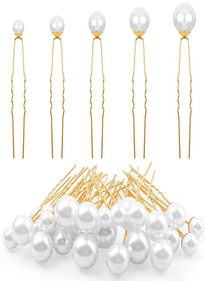Pretwad 30 Pcs Wedding Pearl Hair Pins - U Shape Bridal Hair Pin, Handmade Pearl Bridal Hairs Accessories, Gold Wedding Bridals Pearls Hair Pins Clips Vintage Hairs Headpiece for Brides Bridesmaid Women Girl - Image 1