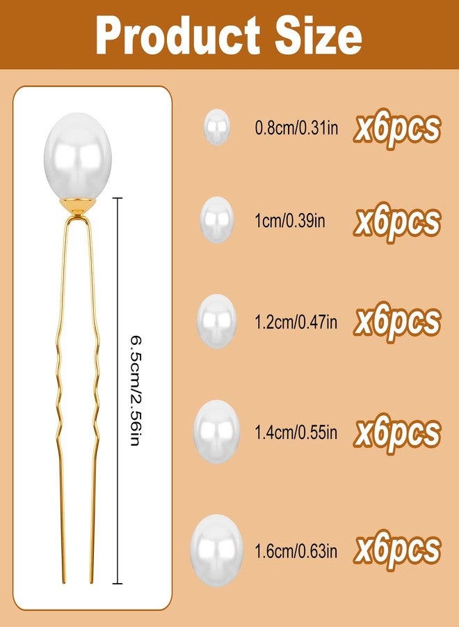 Pretwad 30 Pcs Wedding Pearl Hair Pins - U Shape Bridal Hair Pin, Handmade Pearl Bridal Hairs Accessories, Gold Wedding Bridals Pearls Hair Pins Clips Vintage Hairs Headpiece for Brides Bridesmaid Women Girl - Image 2