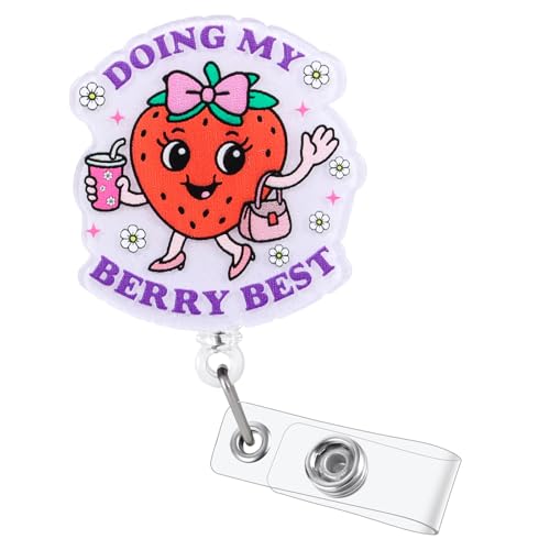 BVIIE Doing My Berry Best Cute Strawberry Badge Reel, Retractable ID Card Badge Holders, Healthcare Worker Badge Clip for RN MA Pediatric Nurse Doctor Nursing Student Ambulatory Care PT OT Therapists HR - Image 1