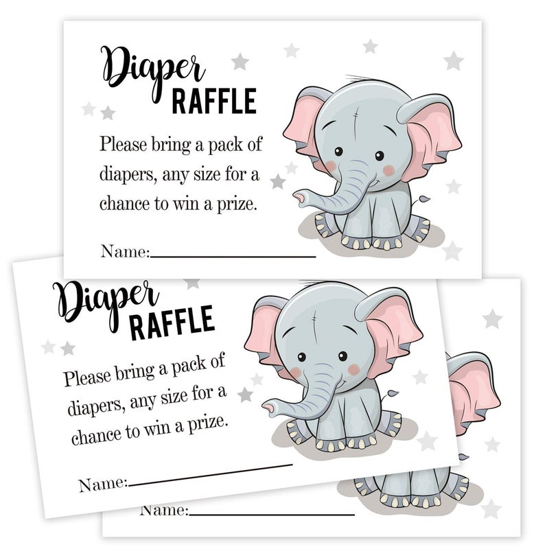 50 Elephant Diaper Raffle Tickets for Baby ShowerBaby Shower Invitations Inserts Request Cards Games Decorations Supplies for Baby Gender Tickets