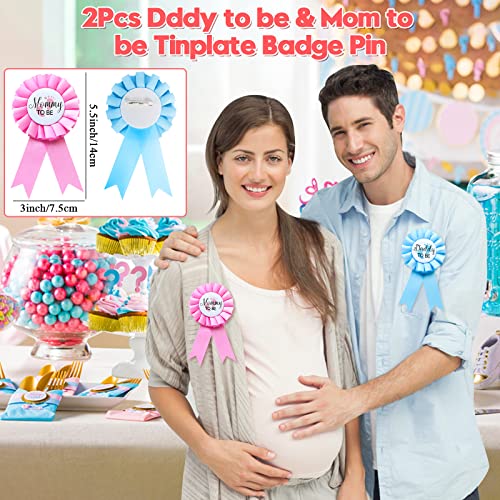 Winrayk Baby Gender Reveal Party Favors Supplies Ideas, Team Boy or Girl Pins Daddy and Mommy Badge Pin Silicone Bracelet Photo Prop Necklace, 104 Baby Shower Favors Pink Blue Gender Reveal Decor Game - Image 2